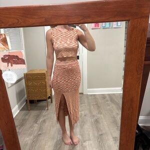 Multicolor Knit Two Piece Midi Skirt Set